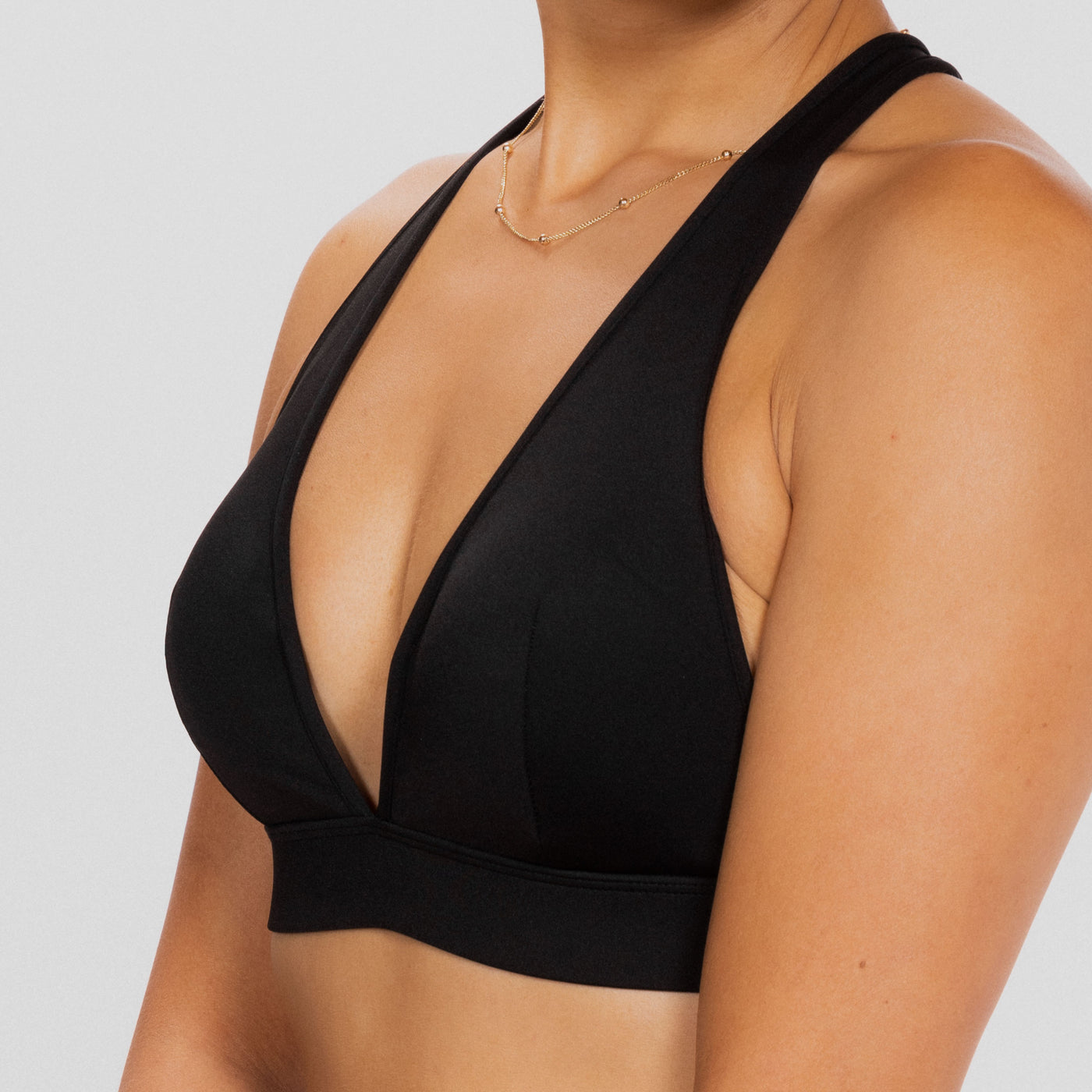 black bra with deep v neck, volume padding