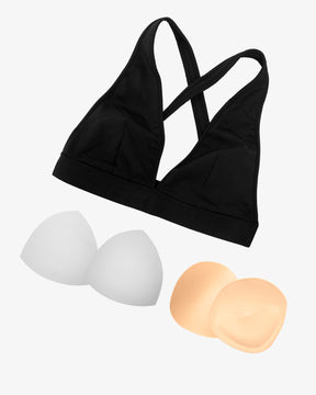 deep v bra with cross back set, removable padding for support and volume